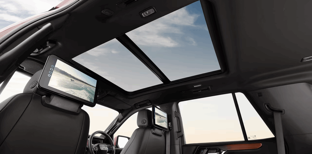 The standard panoramic power sunroof includes dual panes with tilt and slide functionality, express-open and express-close, and a power sunshade for added comfort.